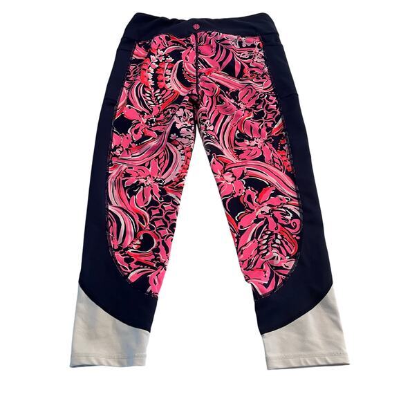 Lilly Pulitzer Luxletic Weekender Mid Rise Leggings in Low Tide Navy Size Large - Picture 3 of 10